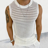 Itooh Hollow Sexy Men'S Sweater Vest  New European And American Style Solid Color Slim Sleeveless Transparent Tight Knitted Vest