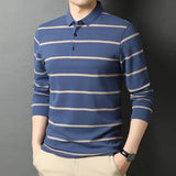 Itooh Fashion Men Cotton Long Sleev Polo Shirts Spring Autumn New Male Clothes T-Shirt Lapel Basic Loose Thin Casual Striped Tops