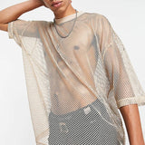 Itooh New Hollow Fishnet O-neck Top Tees Korean Mesh See-through Sexy Male Youth Half-sleeved T-shirt LGBT Neutral Clothing Camisetas