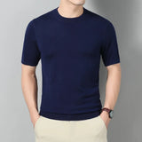 Itooh  Short Sleeve Summer Men's Solid Color Round-Neck Shirt Wool Knitted Bottoming Shirt T-shirt Elegant Tight Top