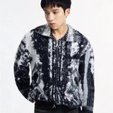 ITOOH Mens Dyed Plush Cardigan Japanese Harajuku Fashion Zipper Sweater Jacket Lapel Trend College Couple Knitted Coat Spring 2024