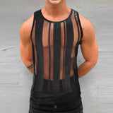 Itooh 2024 Summer Mens Streetwear Tank Tops Sexy Transparent Hollow Out Mesh Tank Tops Men Stylish Slim Fit Sleeveless Crew Neck Vest