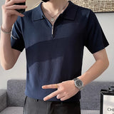 Itooh New Casual Solid Color Mens Polo Shirts Short Sleeve Zipper Polo Collar T Shirt Men Summer Fashion Slim Fit Pullover Tops Summer