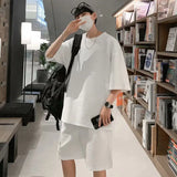 Itooh Men's Summer Waffle Two Piece Set Half Sleeve T-shirt Shorts Casual O-neck Hong Kong Style Loose Sports Fashion Suit 3 Colors