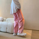 Itooh Pink Jeans Men Fashion Vintage Pocket Cargo Jeans Men Streetwear Hip Hop Loose Straight Denim Trousers Mens Wide Leg Pants S-3XL