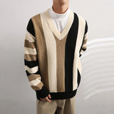 ITOOH Men's Clothing Korean Popular Knitted V Neck Long Sleeve Patchwork Pullover Sweaters Light Luxury Leisure Retro Knitwear M-2XL