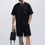 Itooh Sports Mens Two Piece Suits Summer Leisure Short Sleeve Pocket Design Tee And Shorts Outfits Men Clothes Casual Solid Color Sets