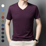 Itooh  Perfect Slim Fit V-neck T-shirt Men's + Stretch | Breathable Short-Sleeved Casual T-shirt ，Solid Color Men Top