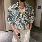 Itooh Japanese Summer Ice Silk Flower Shirt for Men Short Sleeve Loose Casual Harajuku Oversized  New Thin Hawaiian Shirt Men