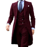 Itooh  New Arrivel Long Coat Designs Burgundy Men Suit Gentle Mens Tuxedo Prom Blazer Custom 3 Pieces (Jacket+vest+Pants)