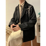 Itooh Casual Blazers Men Orchid Embroidery Solid Color Single Breasted Suit Jackets Japan Style Notched Collar Popular Interview Suits