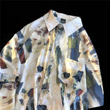 Itooh  2024 Abstract oil painting full print short sleeved floral shirt loose vintage men and women's summer thin style trend camisa