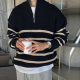 Itooh  Autumn Clothing Men's Luxury Knitted Pullover Sweater Korean Turtleneck Zipper Long Sleeve Loose Stylish Knitwear 2024 New