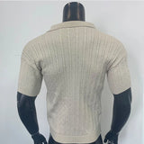 Itooh  Short Sleeve Revere Cable Knit Shirt