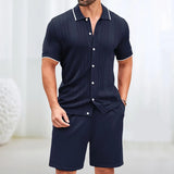 ITOOH New Summer Ice Silk Knit Two Piece Sets Men Casual Breathable Short Sleeve Shirt And Shorts Mens Suits Fashion Slim Fit Outfits