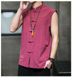 Itooh Summer Men Chinese Style Vintage Linen Vests Mens Sleeveless Hanfu Cardigan Male Harajuku Open Stitch Waistcoats M-5XL