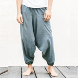 Itooh Linen Casual Trousers Men's Japanese Wide-leg Pants Summer Cotton Linen Loose Bloomers Large Size Indian Meditation Pocket Pants