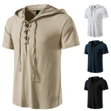 Itooh New Men's V-neck shirt Summer Men's Short-Sleeved T-shirt Cotton and Linen Led Casual Men's T-shirt Shirt Male Breathable Shirt