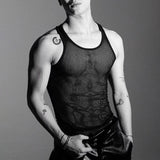 Itooh Genderless Sexy Nightclub See-Through Hollow Vest Mens Sports Slim Inner Layering Shirt Versatile Sleeveless T-Shirt  Summer