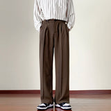 Itooh Japanese Vintage Drape Pants Men Spring Summer Korean Coffee Color Suit Pants Loose Straight Casual Pants Button Trousers S-3XL