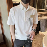 Itooh Summer New Men's Clothing Lapel Spliced Pocket Contrasting Colors Korean Version Versatile Fashion Casual Top Polo Shirt