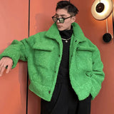 Itooh  Green Ruffian Jacket for Men Lamb Wool Thickened Padded Jacket Plush Winter Trendy Baseball Clothes Single-breasted Hipster Coat