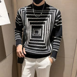 ITOOH Man Clothes Graphic Knitted Sweaters for Men Pullovers Striped Half Collar Turtleneck White Cheap Korean Fashion Order Classic X