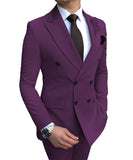 Itooh  Purple Mens Suits 2 Pieces Double-breasted Notch Lapel Flat Slim Fit Casual Tuxedos For Wedding (Blazer+Pants)