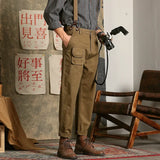 Itooh Japanese Casual Overalls Men's Youth Elastic Suspenders Khaki Jumpsuit Loose Straight Trousers Vintage Gentleman Leisure Pants