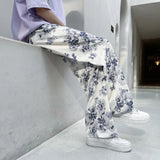 ITOOH Summer Flower Pants Men Oversized Printed Wide Leg Pants Men Streetwear Korean Loose Straight Casual Pants Mens Trousers M-3XL