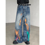 ITOOH Men's Graffiti Jeans Fashion Spray Paint Personality Hip-hop Streetwear Male Clothing Loose Casual Youth Denim Mopping Trousers