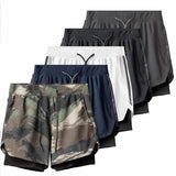 Itooh new Summer new fashion men's shorts quick-drying 2-in-1 multi-pocket double-layer shorts fitness lace-up sports pants