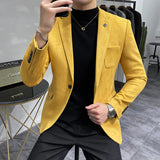 Itooh Spring Suede Suit Jacket Men Casual Business Slim Fit Blazer Deerskin Leather Jacket Men Wedding Street Wear Social Coat