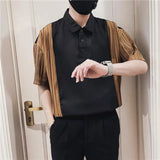 Itooh Summer Men's Clothing Slimming Korean Version Trend Handsome Fashion Casual Contrasting Colors All-match Stand Collar POLO Shirt