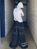 Itooh  Y2K JNCO Low Rise Wide Leg Jeans Men Oversized Big Pocket Denim Pants Hip Hop Graphic Print Baggy Harajuku Streetwear Trousers