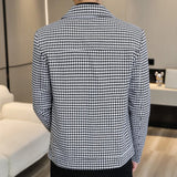 Itooh Spring Men's Slim Houndstooth Needle Wool Jacket Fashion New Handsome Trend Short Thick Lapel Jacket British Leisure Suit