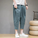 Itooh Summer New Loose Oversized Men's Solid Color Thin Elastic Waist Spliced Pocket Casual Fashion Simplicity Harlan Cropped Pants