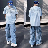 ITOOH Y2K Cargo Pants for Men Hip Hop Harajuku Parachute Cargo Trousers Male Blue Japanese Loose Casual Streetwear Hip Hop