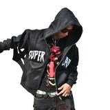 Itooh  Y2K Streetwear Zip Up Hoodie Men Women Gothic Embroidery Sweatshirt Spider Web Decoration Harajuku Hooded Oversize Jackets New