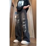 Itooh Spring Summer Vintage Streetwear Ripped Hole Jeans Men Women Harajuku Aesthetic Wide Leg Denim Trousers Unisex Straight Pants