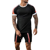 Itooh Sports Fitness Training Breathable Two Piece Suits For Mens Casual Striped Printing Short Sleeve T-shirt And Shorts Men Outfits