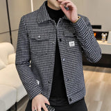 Itooh Spring Men's Slim Houndstooth Needle Wool Jacket Fashion New Handsome Trend Short Thick Lapel Jacket British Leisure Suit