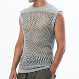 Itooh  2024 Spring New Men Tank Tops Sexy Hollow Out See Through Mesh Vest For Mens Fashion Solid Color Sleeveless Knitted Camisole Man