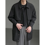 Itooh High-end Korean Fashion Mid-length Windbreaker Jacket Man  Autumn New Loose Casual Lapel Men's Windbreaker Trench Coat Men