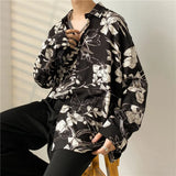 Itooh Summer Floral Shirt Men Fashion Printed Casual Ice Silk Shirt Men Streetwear Loose Long Sleeved Shirt Mens Hawaiian Shirts M-3XL