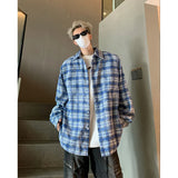 ITOOH Men Shirt Plaid Tie-dye Long Sleeve Mens Casual Loose Shirt Autumn High Quality Oversized Male Checked Shirt Red/Blue/Gray