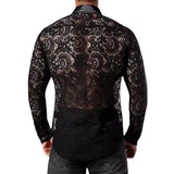 Itooh Streetwear Mens Sexy Shirts Mesh Lace Florals Embroidery Shirt For Male Vintage Hollow Out See Through Mesh Tops Men Cardigans