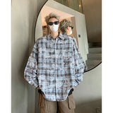 ITOOH Men Shirt Plaid Tie-dye Long Sleeve Mens Casual Loose Shirt Autumn High Quality Oversized Male Checked Shirt Red/Blue/Gray