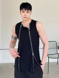 Itooh  Men Clothing Summer Double Zipper Design Solid Color Vests Personality Vest Niche Sleeveless Slim Tank Top For Male