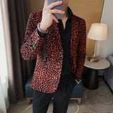 Itooh Korean Leopard Print Suit Jackets Men Slim Business Casual Blazer Masculino Social Banquet Stage Singer Dress Coats Men Clothing